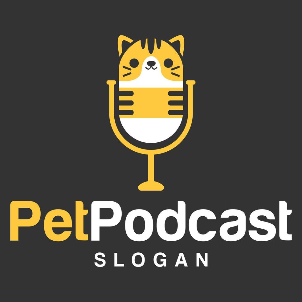modern einfach minimalistisch Haustier Katze Hund Podcast sich unterhalten Maskottchen Logo Design Vektor mit modern Illustration Konzept Stil zum Abzeichen, Emblem und T-Shirt Drucken. modern eben Design Logo Karikatur Illustration.