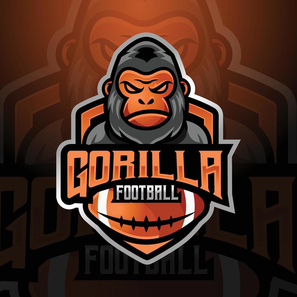 Gorilla Maskottchen amerikanisch Fußball und Rugby Mannschaft Logo Design Vektor mit modern Illustration Konzept Stil zum Abzeichen, Emblem und T-Shirt Drucken. Logo Illustration zum Sport, Liga