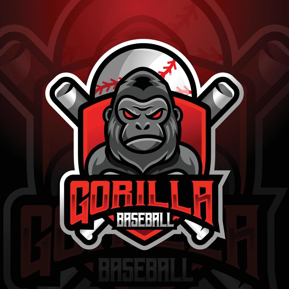 Gorilla Affe Maskottchen Baseball Mannschaft Logo Design Vektor mit modern Illustration Konzept Stil zum Abzeichen, Emblem und T-Shirt Drucken. modern Gorilla Schild Logo Illustration zum Sport, Spieler, Liga