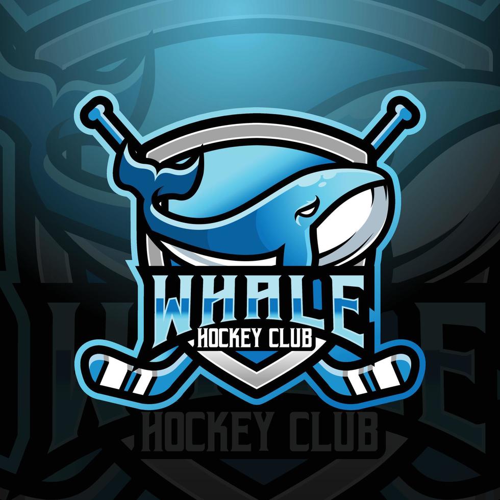 Wal Maskottchen Eishockey Mannschaft Logo Design Vektor mit modern Illustration Konzept Stil zum Abzeichen, Emblem und T-Shirt Drucken. Logo Illustration zum Sport, Spieler, Streamer, Liga und Esport Team.