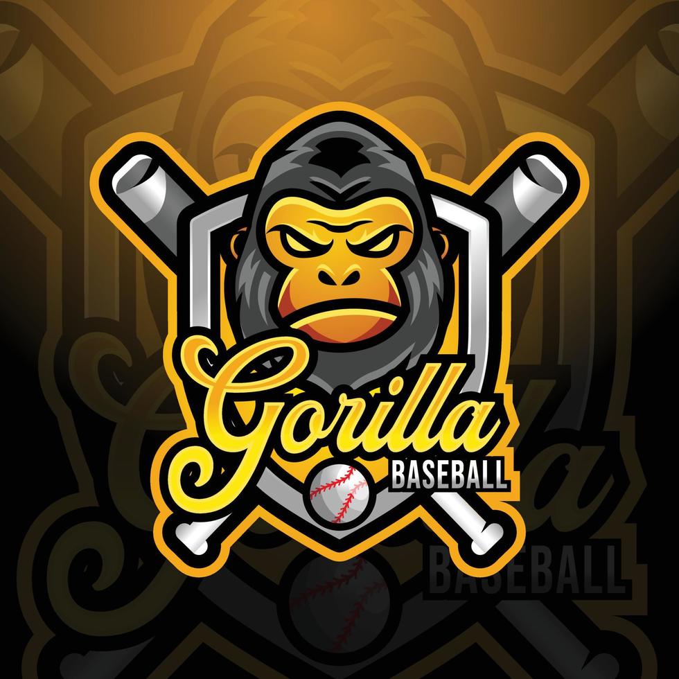 gorilla apa maskot baseboll team logotyp design vektor med modern illustration begrepp stil för bricka, emblem och tshirt utskrift. modern gorilla skydda logotyp illustration för sport, spelare, liga