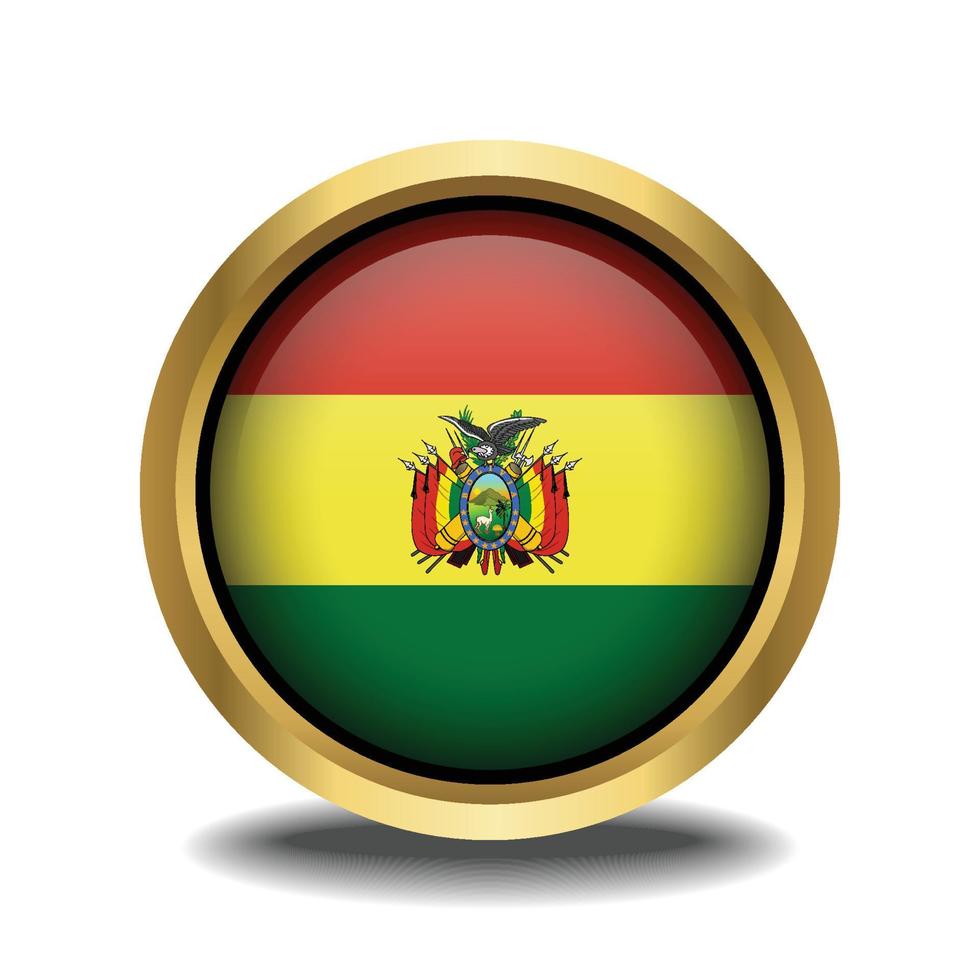 Bolivien Flagge Kreis gestalten Taste Glas im Rahmen golden vektor