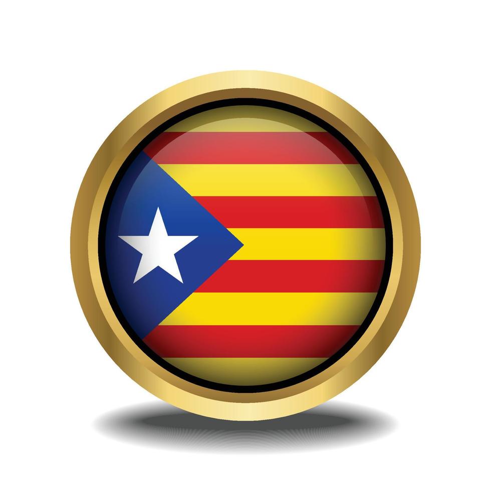 catalonia flagga cirkel form knapp glas i ram gyllene vektor