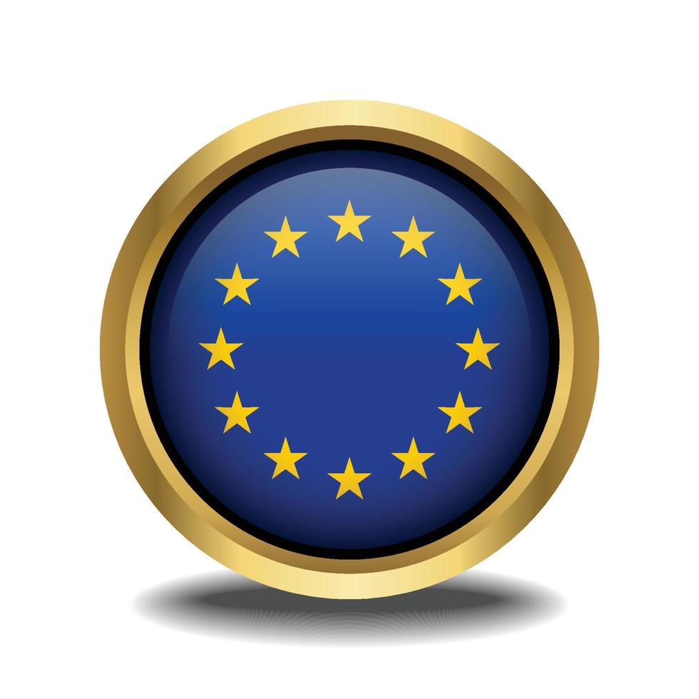 europeisk union flagga cirkel form knapp glas i ram gyllene vektor