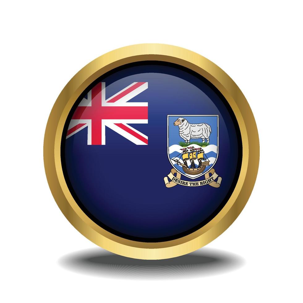 Falkland Inseln Flagge Kreis gestalten Taste Glas im Rahmen golden vektor