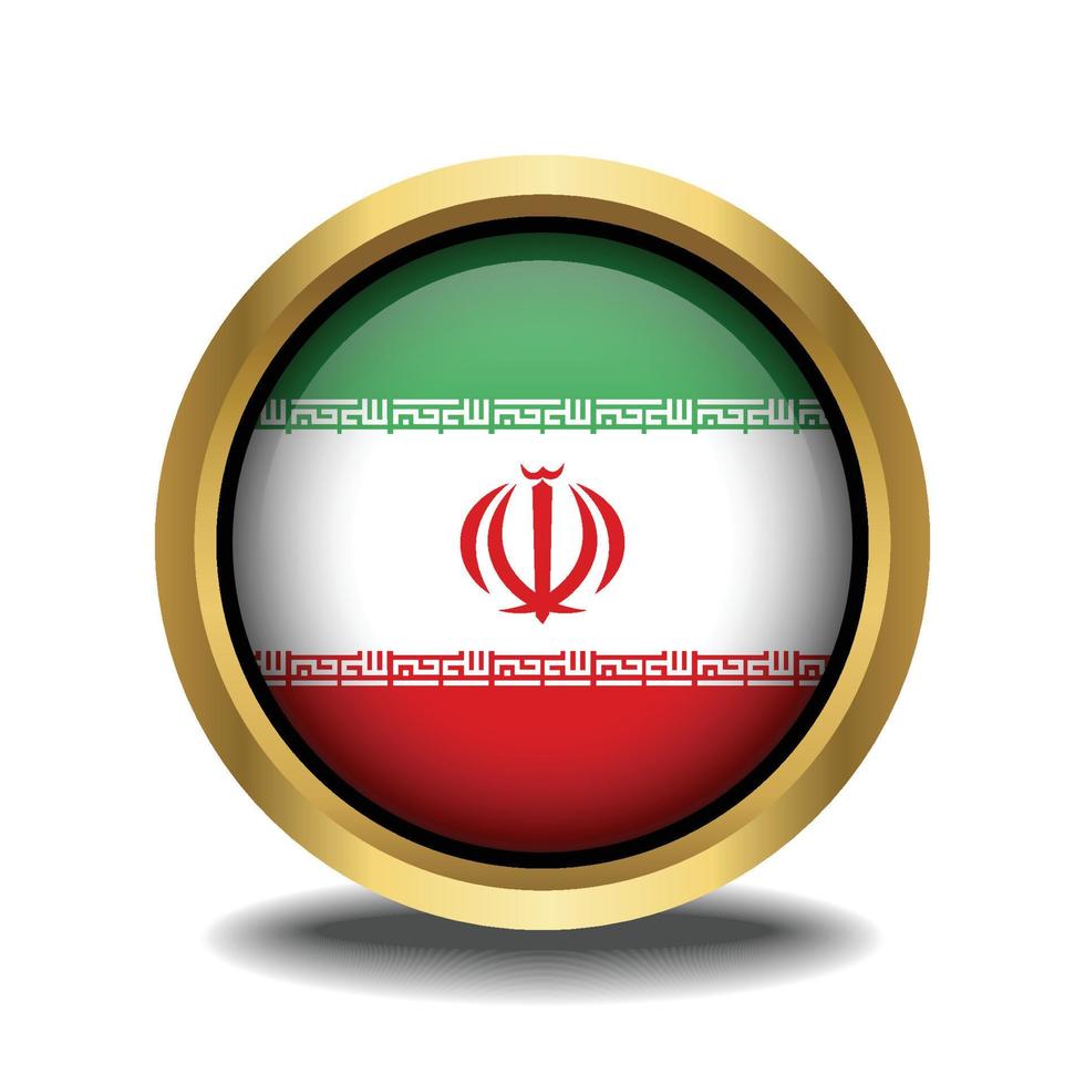 iran flagga cirkel form knapp glas i ram gyllene vektor