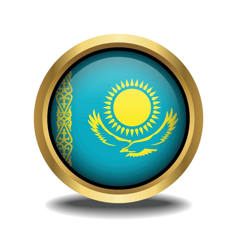 kazakstanflaggan cirkel form knapp glas i ram gyllene vektor