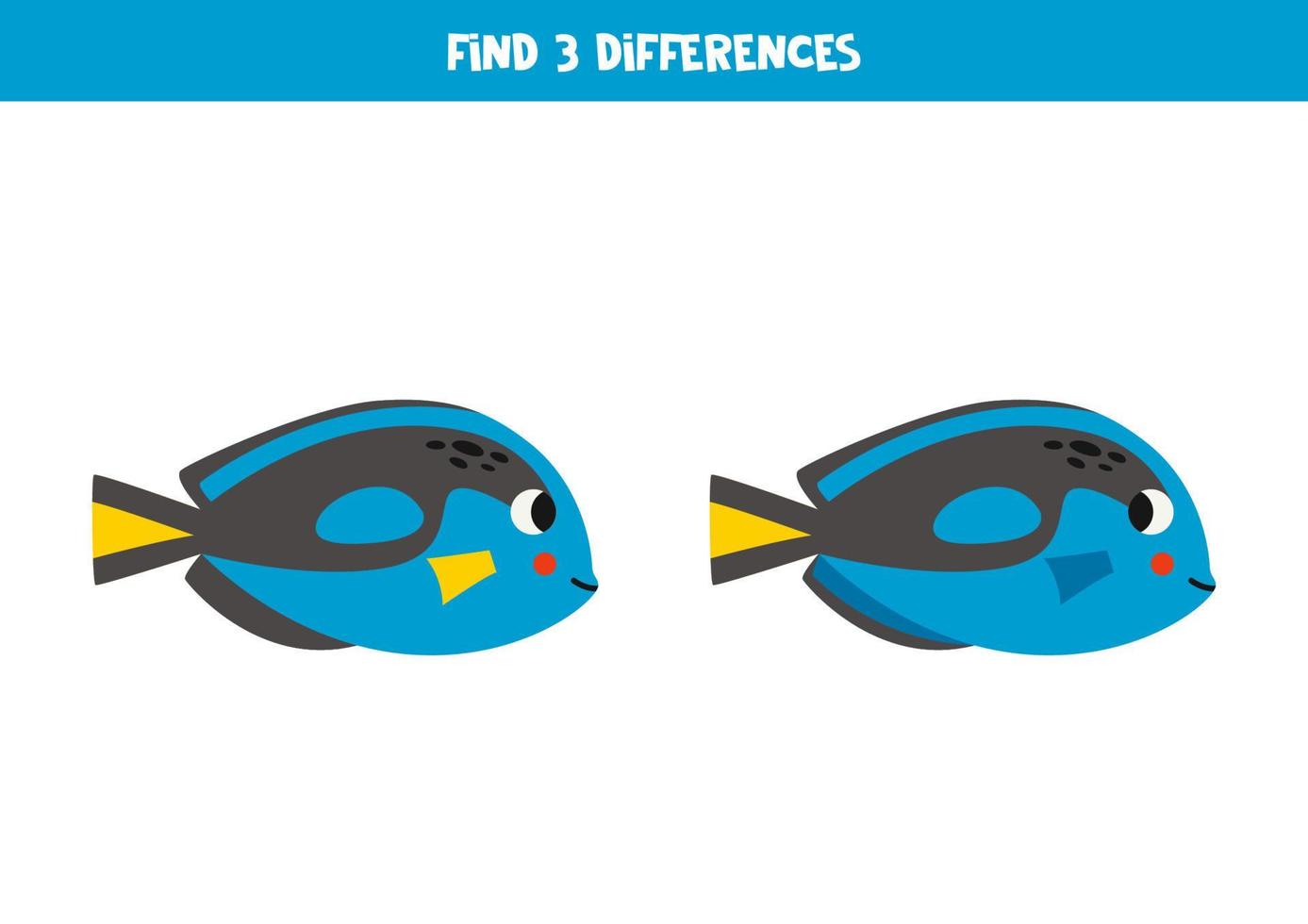 finden 3 Unterschiede zwischen zwei süß Blau Seetang Fisch. vektor