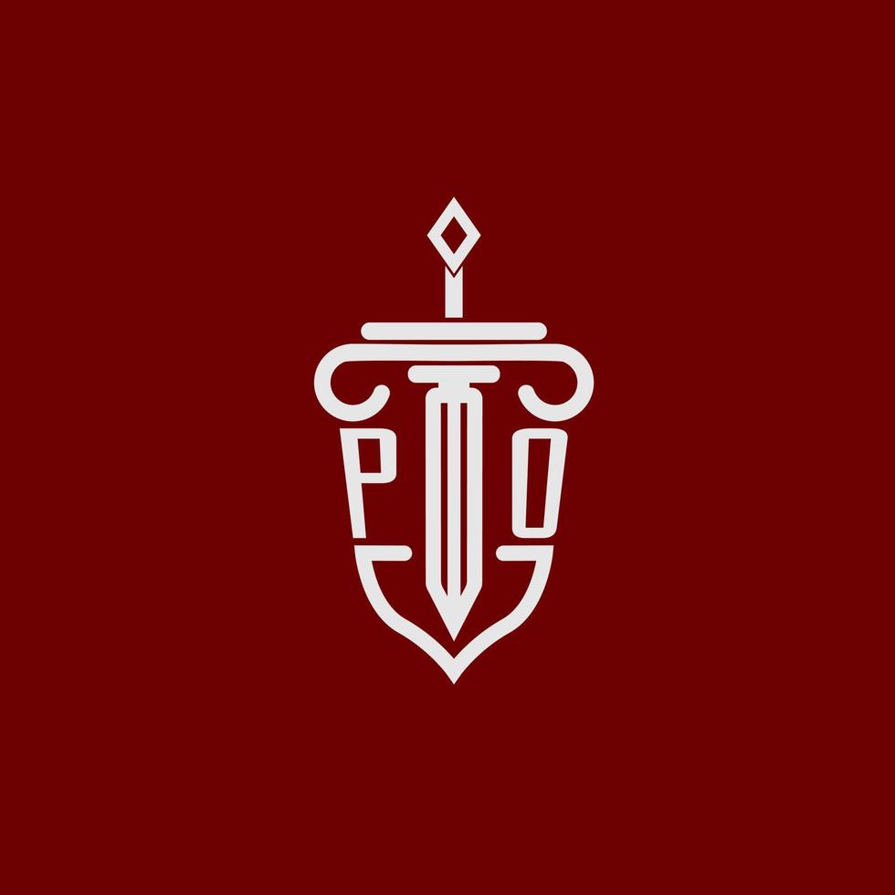 po Initiale Logo Monogramm Design zum legal Anwalt Vektor Bild mit Schwert und Schild