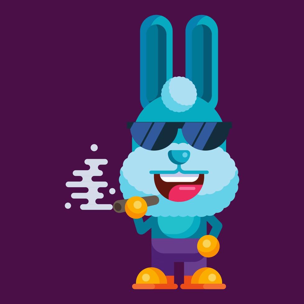 rolig tecknad serie leende kanin karaktär platt design illustration maskot vektor