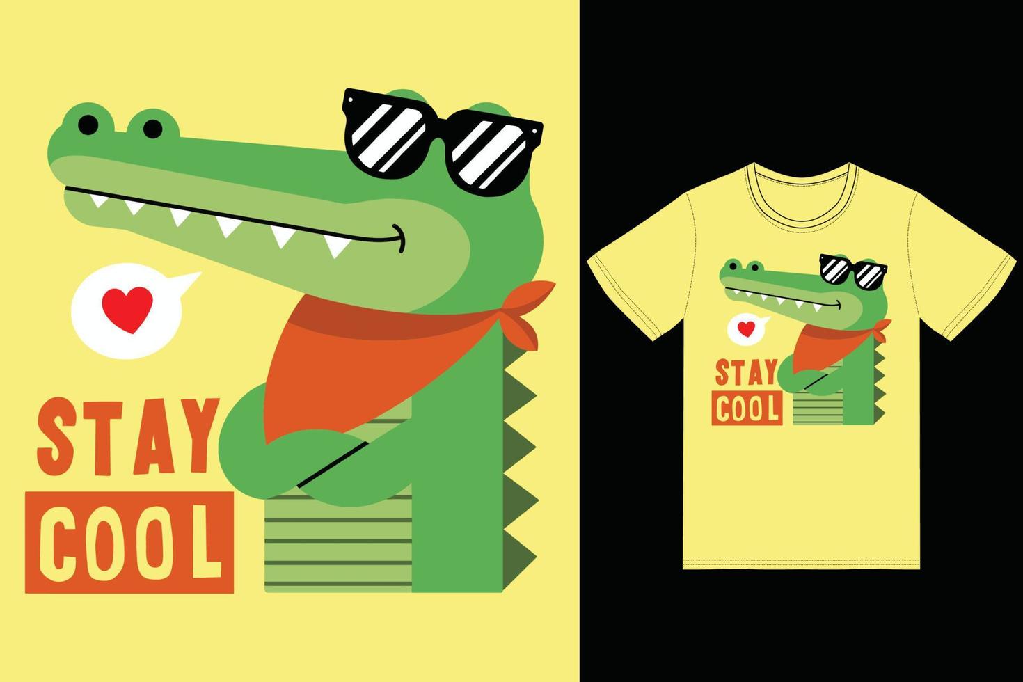 söt alligator illustration med tshirt design premie vektor