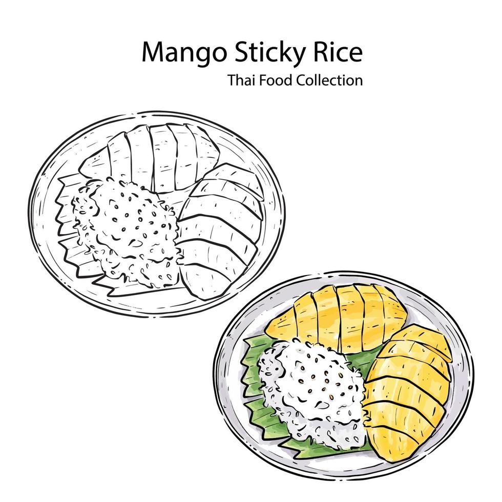 Mango klebrig Reis Skizzierung und Gemälde vektor