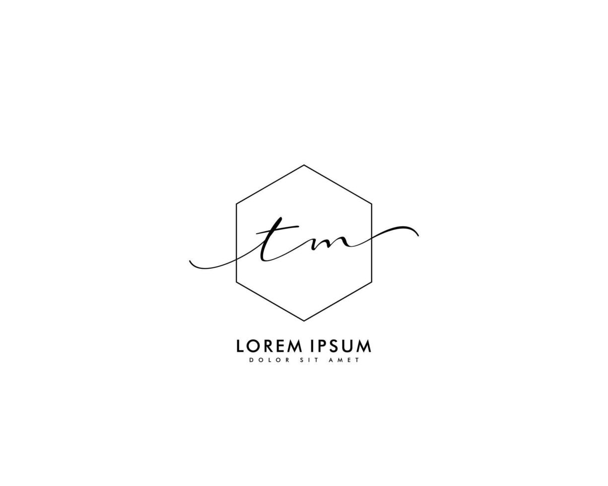 första brev tm feminin logotyp skönhet monogram och elegant logotyp design, handstil logotyp av första signatur, bröllop, mode, blommig och botanisk med kreativ mall vektor