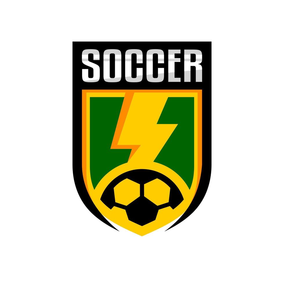 illustration av en fotboll eller fotboll logotyp med en åska eller blixt- form. vektor