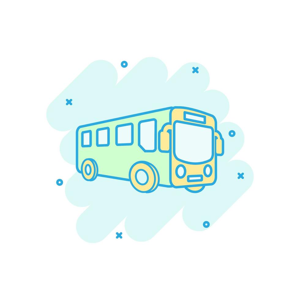 Schulbus-Symbol im Comic-Stil. Autobus-Vektor-Cartoon-Illustration auf weißem, isoliertem Hintergrund. Bustransport Geschäftskonzept Splash-Effekt. vektor