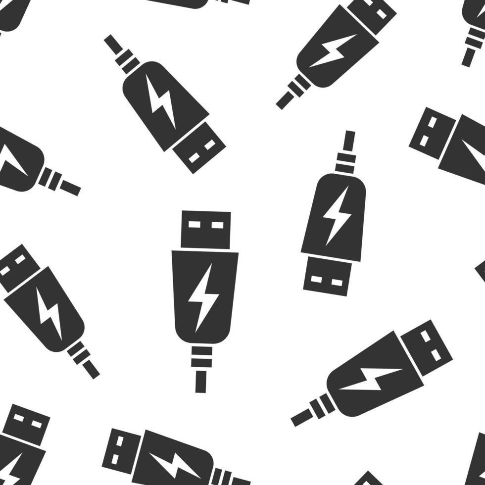 USB Kabel Symbol nahtlos Muster Hintergrund. elektrisch Ladegerät Vektor Illustration auf Weiß isoliert Hintergrund. Batterie Adapter Geschäft Konzept.