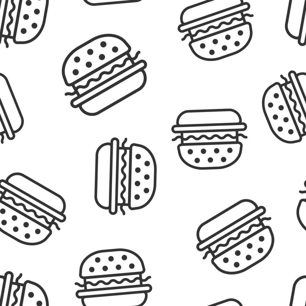 Burger Zeichen Symbol nahtlos Muster Hintergrund. Hamburger Vektor Illustration auf Weiß isoliert Hintergrund. Cheeseburger Geschäft Konzept.