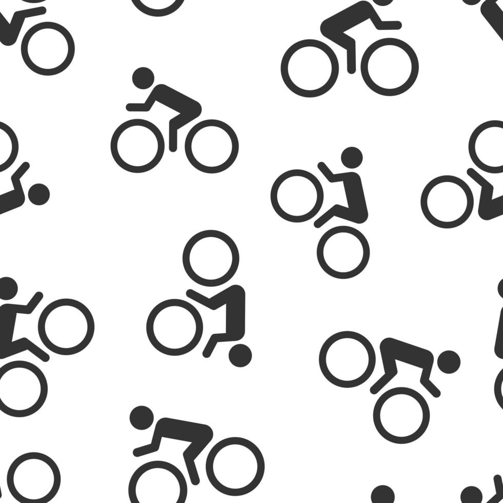 Menschen auf Fahrrad Zeichen Symbol nahtlos Muster Hintergrund. Fahrrad Vektor Illustration auf Weiß isoliert Hintergrund. Männer Radfahren Geschäft Konzept.