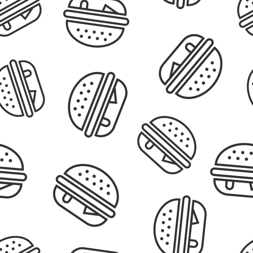 Burger Zeichen Symbol nahtlos Muster Hintergrund. Hamburger Vektor Illustration auf Weiß isoliert Hintergrund. Cheeseburger Geschäft Konzept.