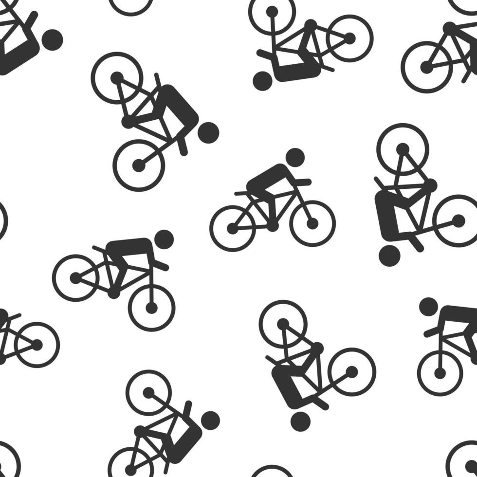 Menschen auf Fahrrad Zeichen Symbol nahtlos Muster Hintergrund. Fahrrad Vektor Illustration auf Weiß isoliert Hintergrund. Männer Radfahren Geschäft Konzept.