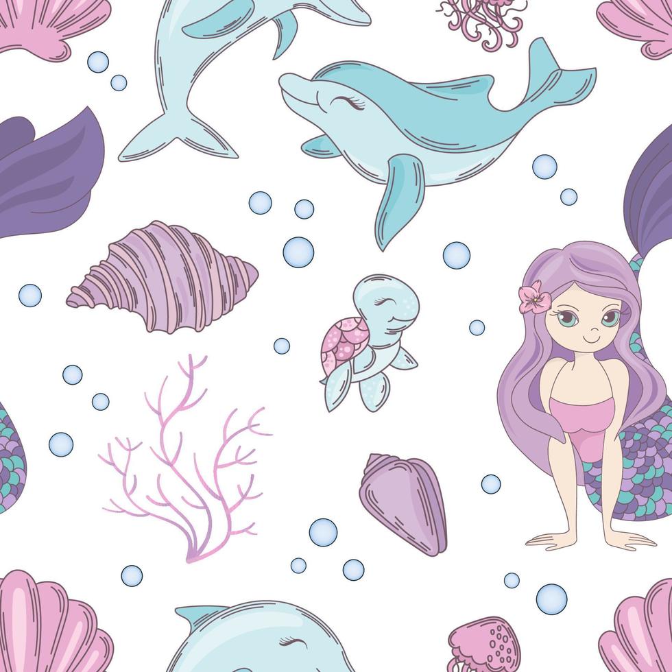 hav textil- sjöjungfru flicka sömlös mönster vektor illustration
