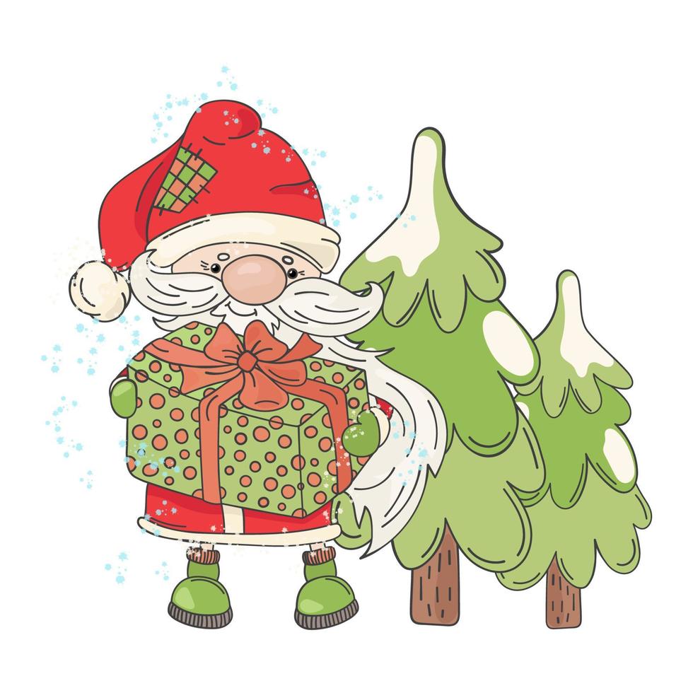 Santa Baum fröhlich Weihnachten Karikatur Vektor Illustration einstellen