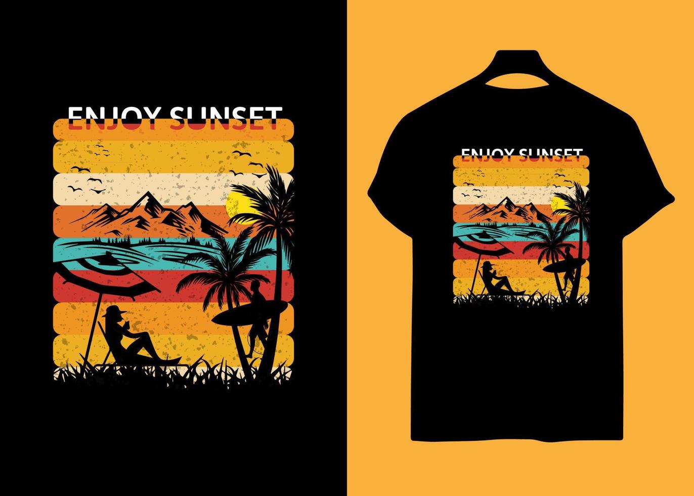 njut av de solnedgång retro t-shirt design vektor