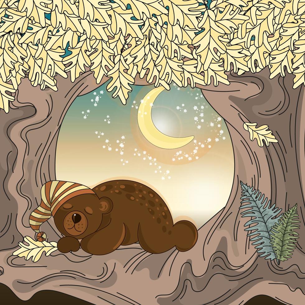 Schlafen Bär im Wald Tier Karikatur Vektor Illustration einstellen