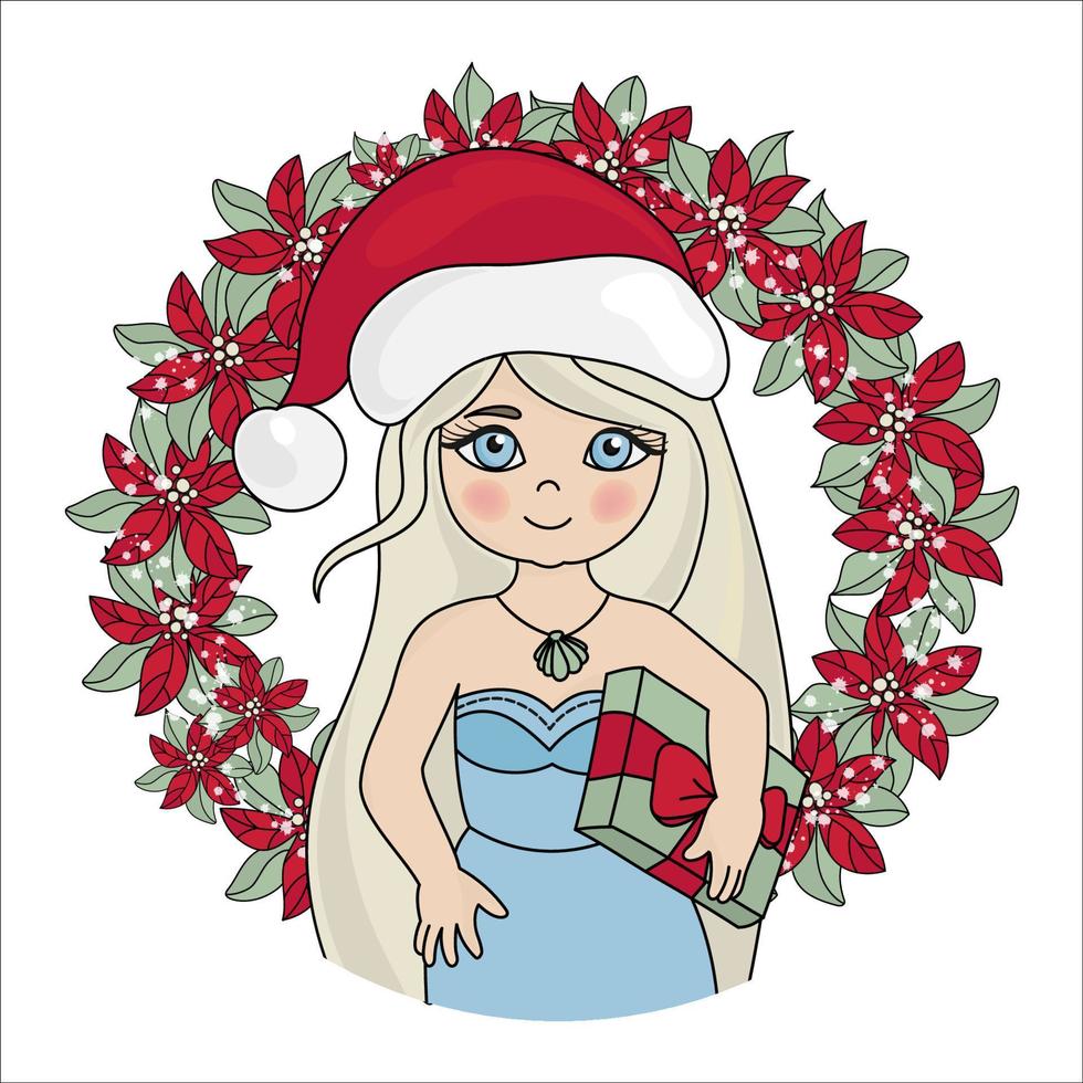 ny år porträtt jul flicka gåva vektor illustration uppsättning