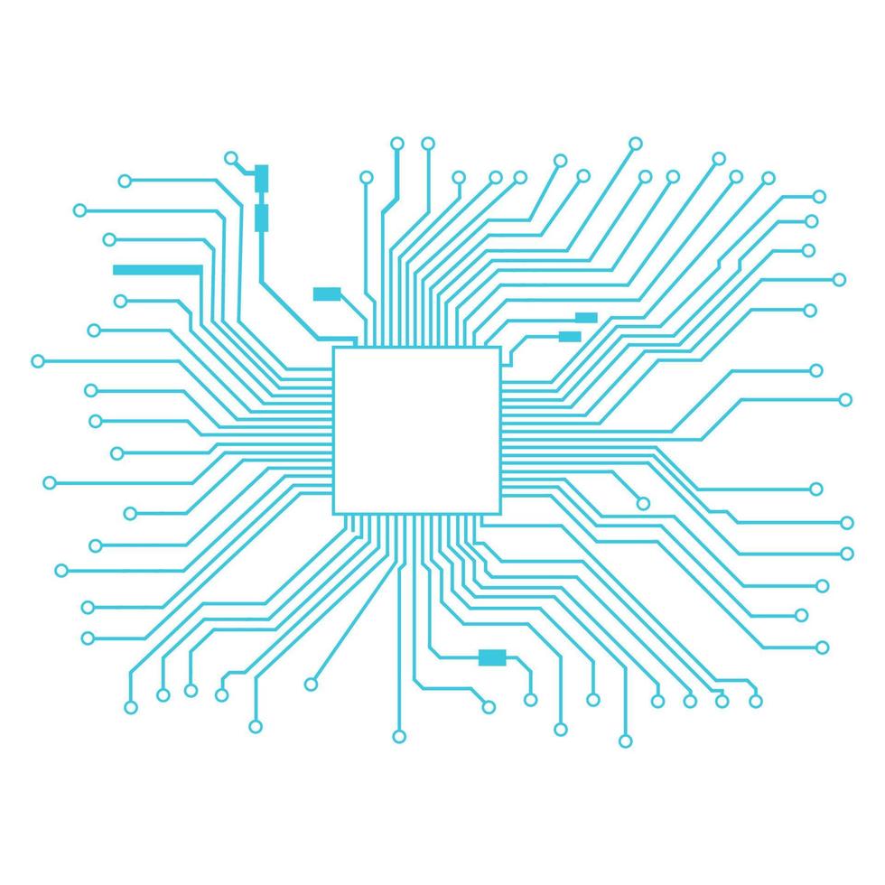 blå krets styrelse med plats för processor isolerat på vit. rader med ringar på de slutar. vektor eps 10.