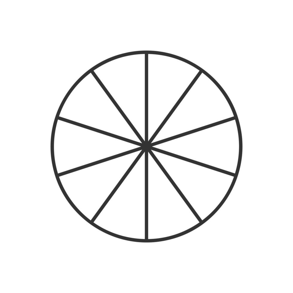 cirkel dividerat i 10 segment. paj eller pizza runda form skära i tio likvärdig delar i översikt stil vektor