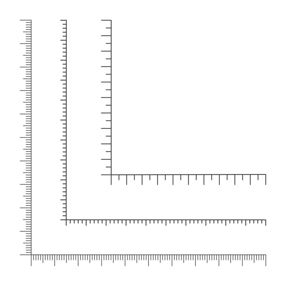 einstellen von Ecke Lineal Vorlagen. Grafik Messung Werkzeug Waage mit Vertikale und horizontal Linien vektor