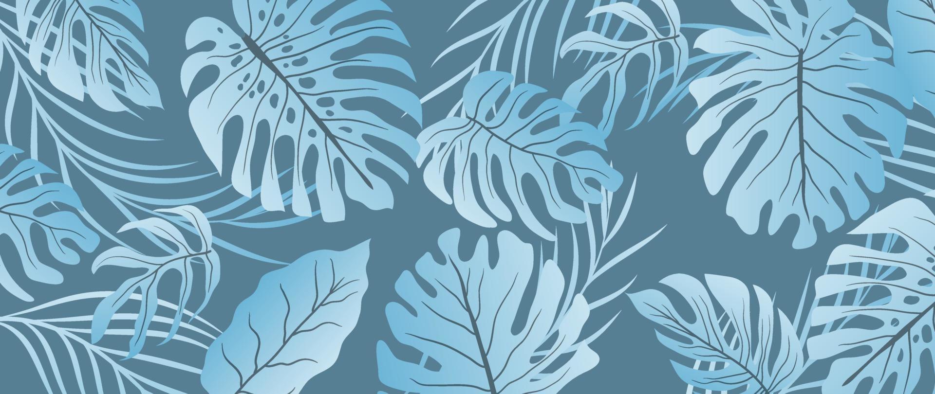 tropisch Blätter Hintergrund Hintergrund Vektor. natürlich Monstera und Palme Blätter, Laub Muster Design im minimalistisch Gradient Blau Farbe Stil. Design zum Stoff, drucken, Abdeckung, Banner, Dekoration. vektor