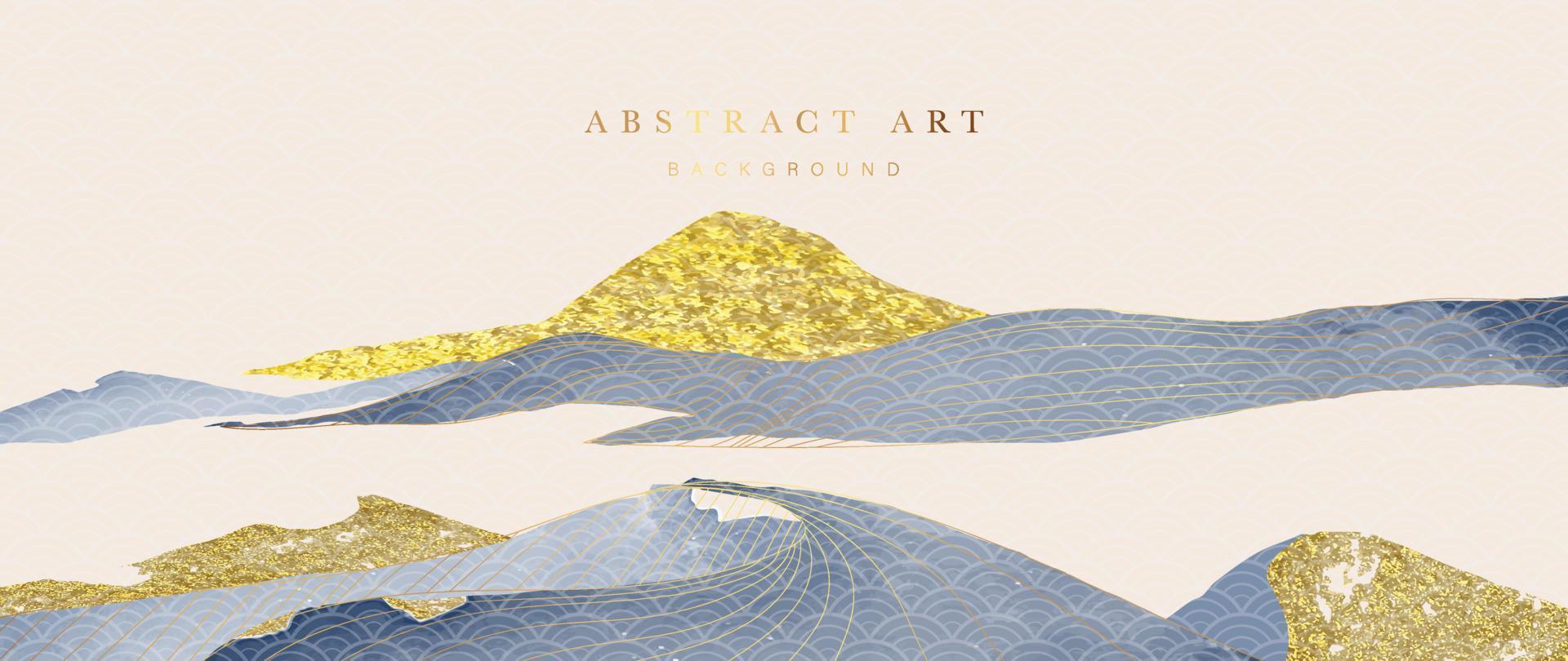 Luxus abstrakt Linie Kunst Hintergrund Vektor. Hintergrund Design mit Gold vereiteln Textur Berg, Aquarell japanisch Muster Stil, Gold Linie Kunst. Design Illustration zum Zuhause Dekoration, Karte, Poster. vektor