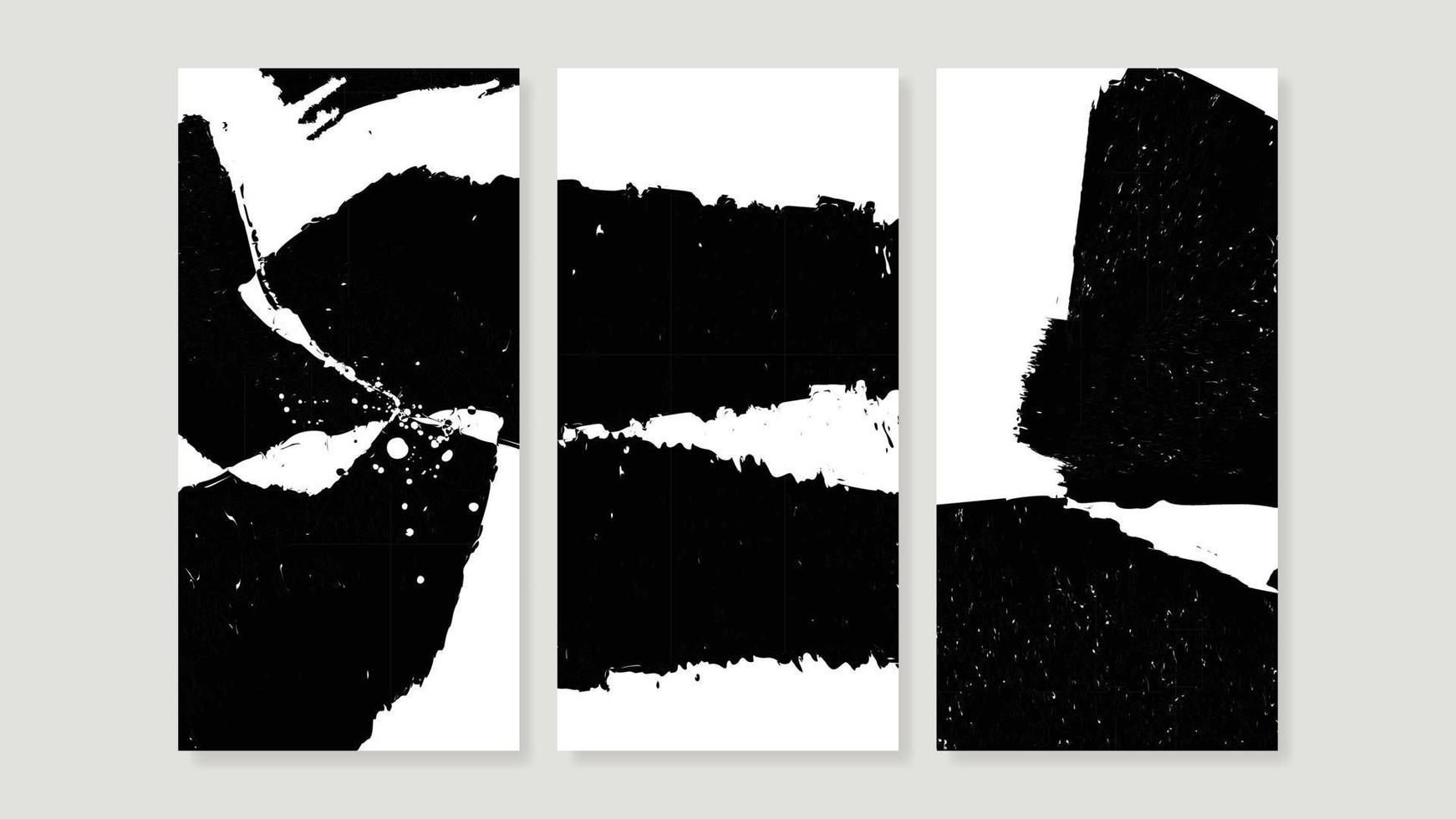 abstrakt vägg konst bakgrund vektor uppsättning. vattenfärg svart och vit abstrakt organisk form måla borsta stroke grunge textur. design illustration för Hem dekoration, omslag, affisch, baner, tapet.