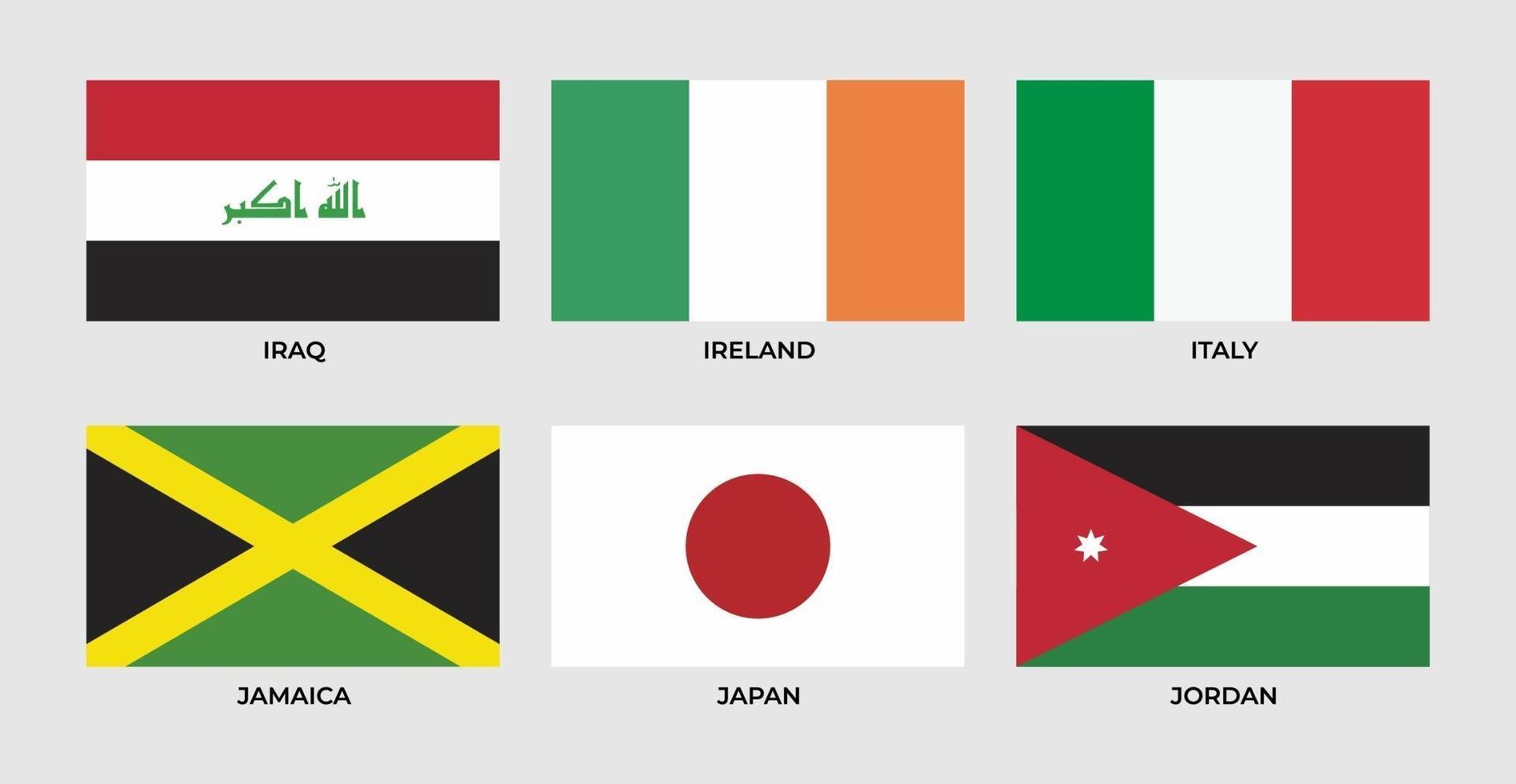 Flagge des Irak, Irland, Italien, Jamaika, Japan, Jordanien. vektor
