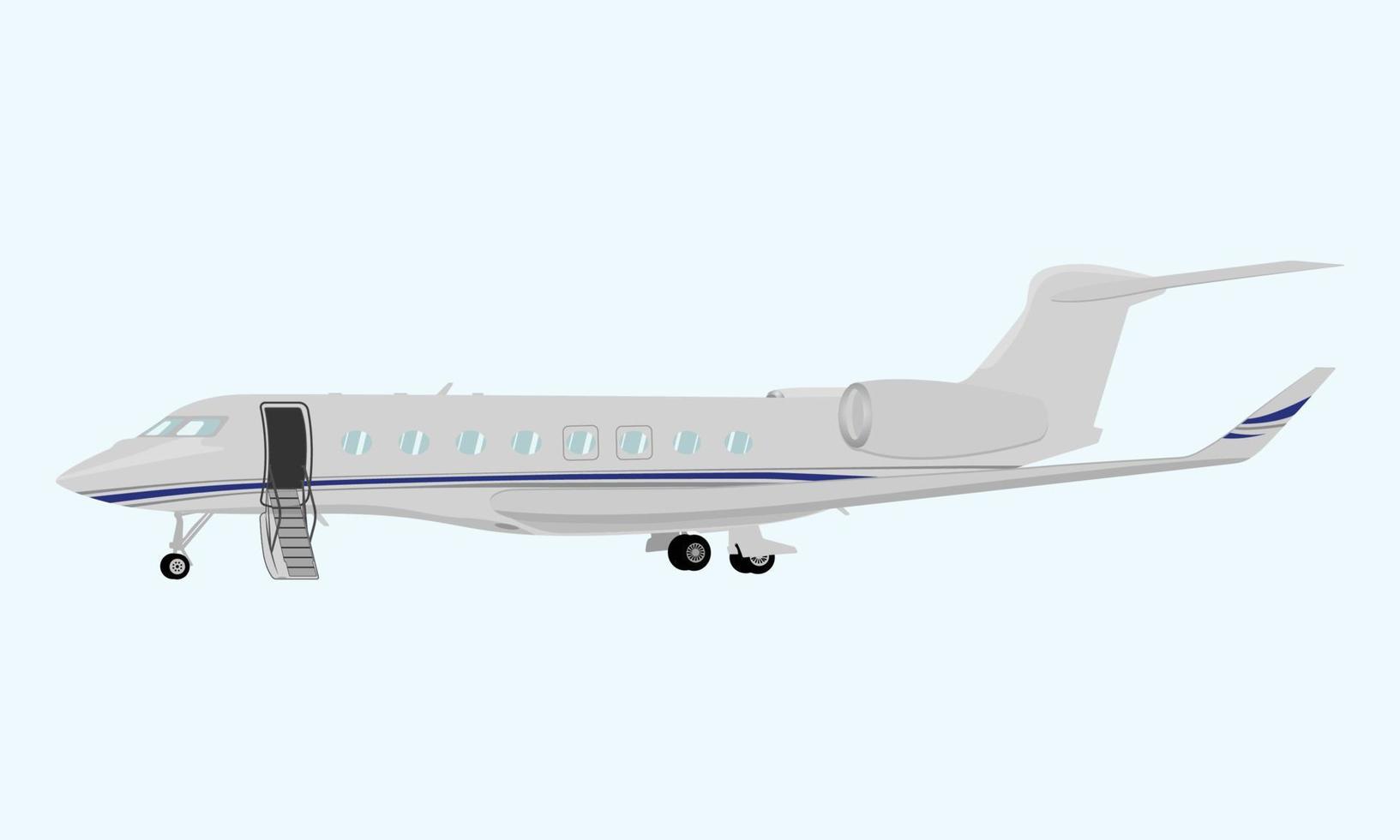 flygplan illustration, privat jet, civil företag jet flygplan platt design. vektor