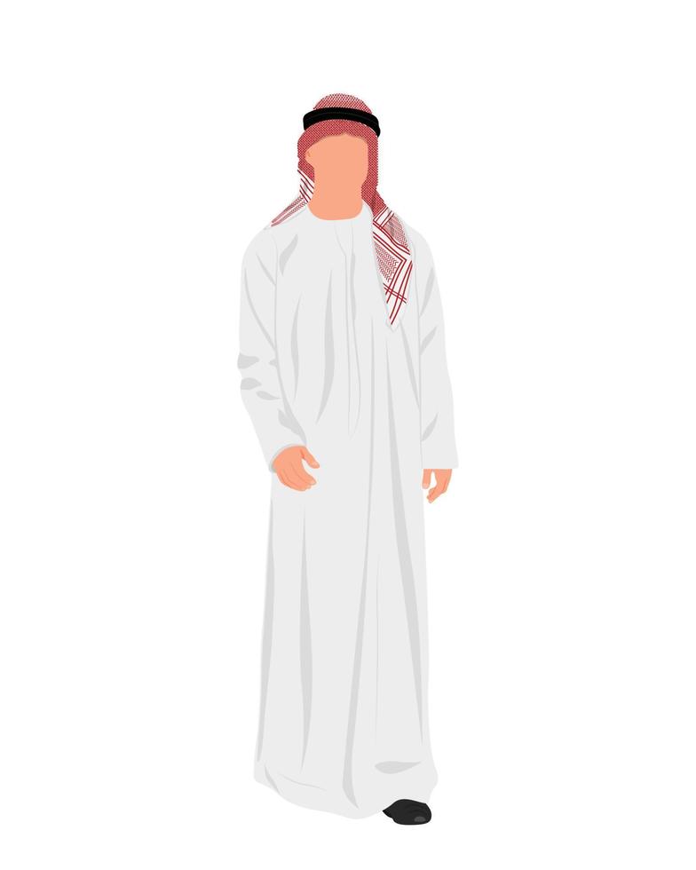 stående arab män illustration, arabicum män i traditionell klänning tina och ghutra karaktär vektor