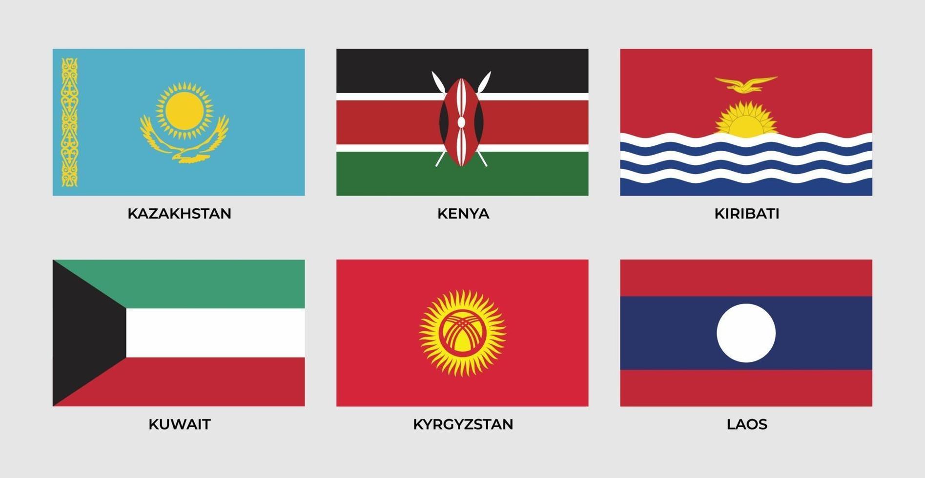 Kazakstans flagga, Kenya, Kiribati, Kuwait, Kirgizistan, Laos vektor