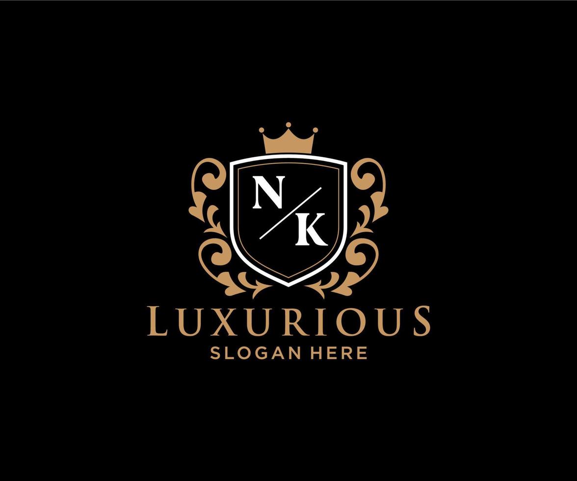 första nk brev kunglig lyx logotyp mall i vektor konst för restaurang, kungligheter, boutique, Kafé, hotell, heraldisk, Smycken, mode och Övrig vektor illustration.