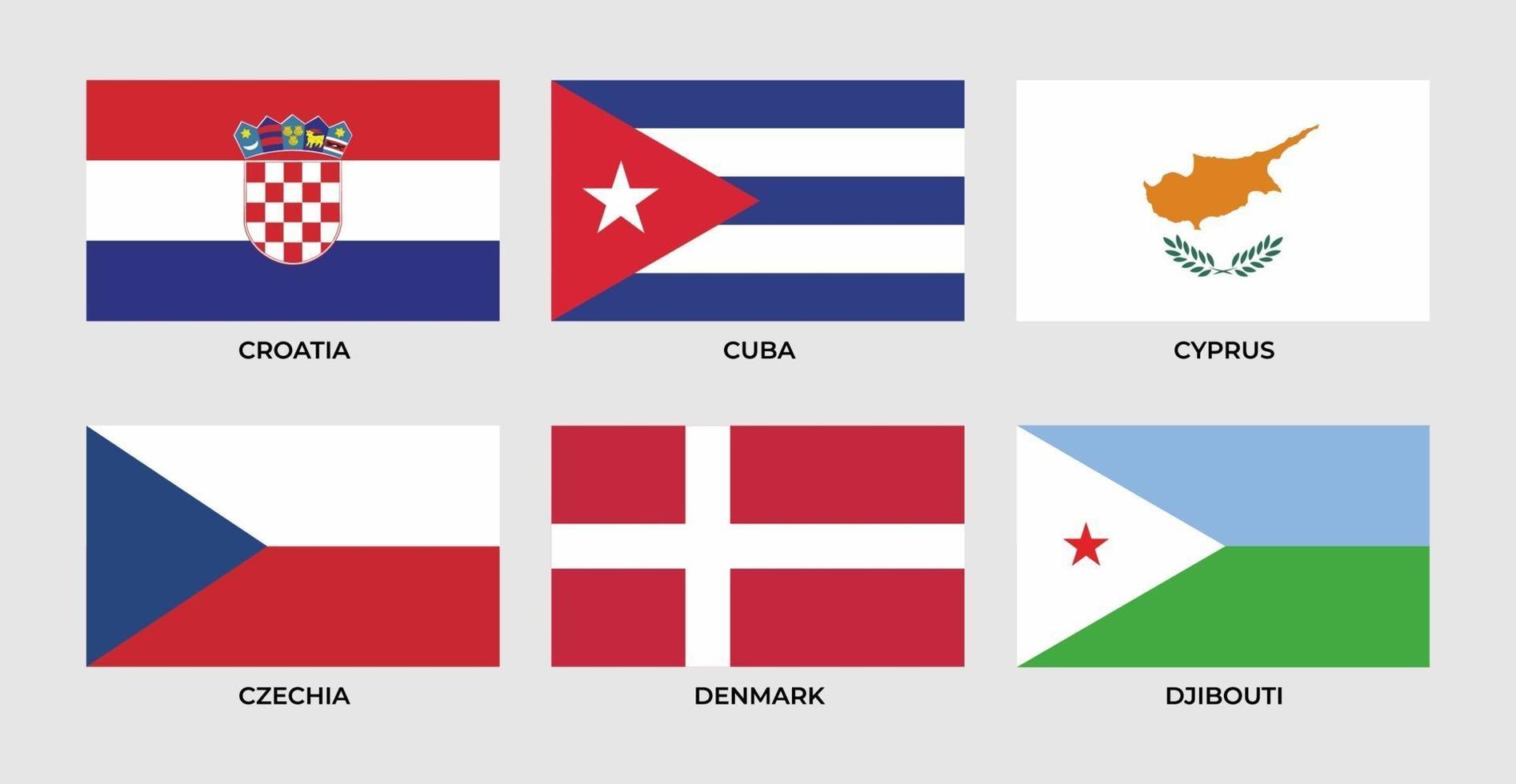 flagga Kuba, Cypern, Tjeckien, Danmark, Djibouti, Kroatien. vektor