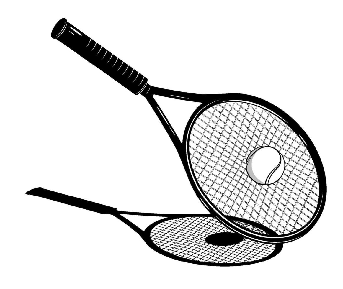 Tennis Schläger springt Sport Tennis Ball nach stark, genau Dienen von ein Gegner. Sport Wettbewerbe. Kontrast schwarz und Weiß Vektor
