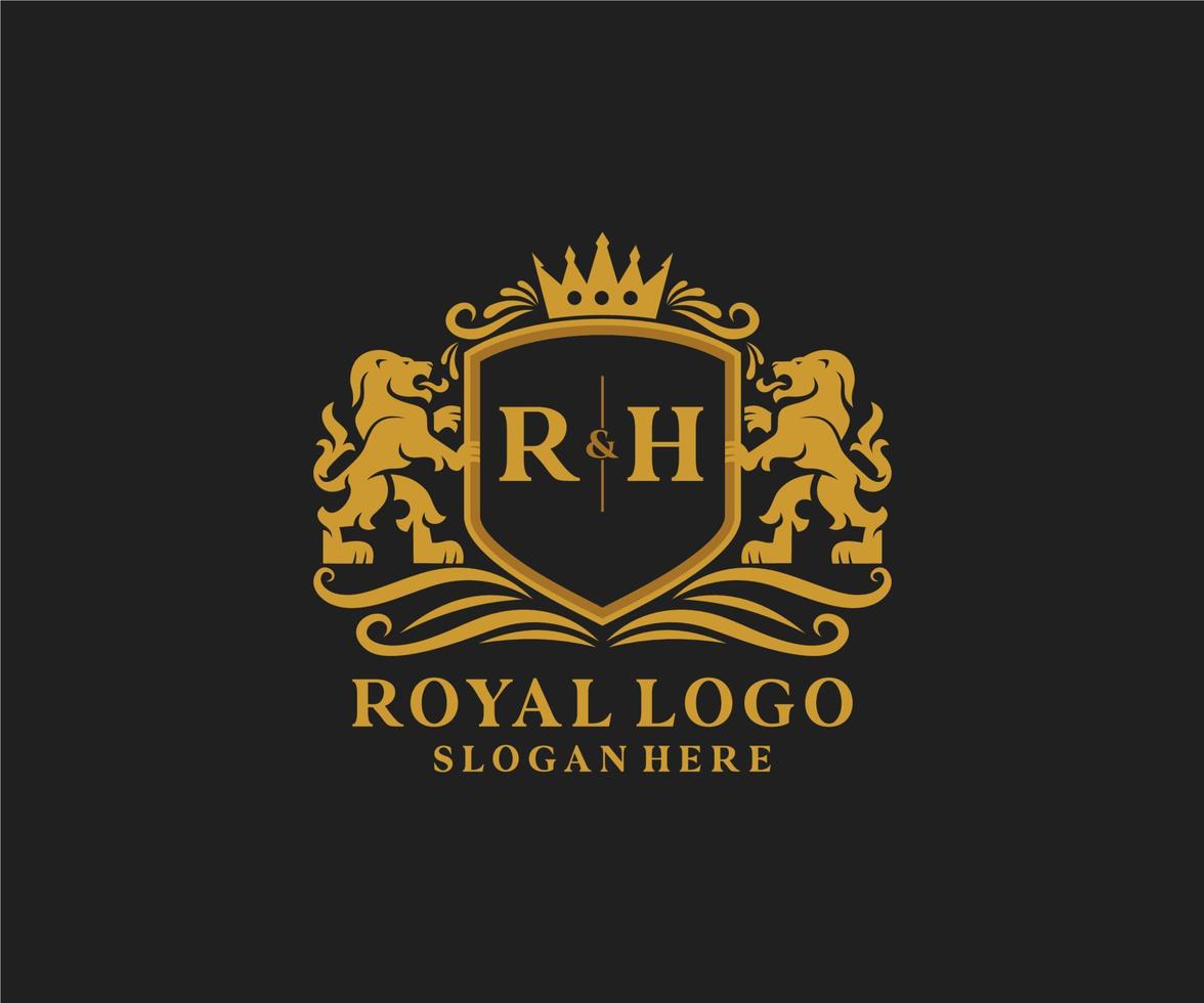 Initiale rh Brief Löwe königlich Luxus Logo Vorlage im Vektor Kunst zum Restaurant, Königtum, Boutique, Cafe, Hotel, heraldisch, Schmuck, Mode und andere Vektor Illustration.