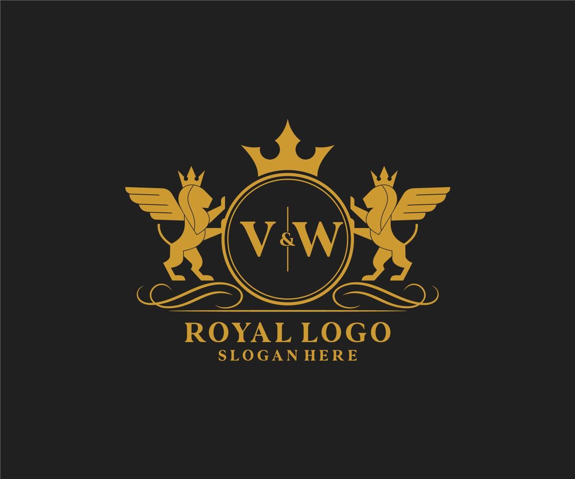 Initiale vw Brief Löwe königlich Luxus heraldisch, Wappen Logo Vorlage im Vektor Kunst zum Restaurant, Königtum, Boutique, Cafe, Hotel, heraldisch, Schmuck, Mode und andere Vektor Illustration.