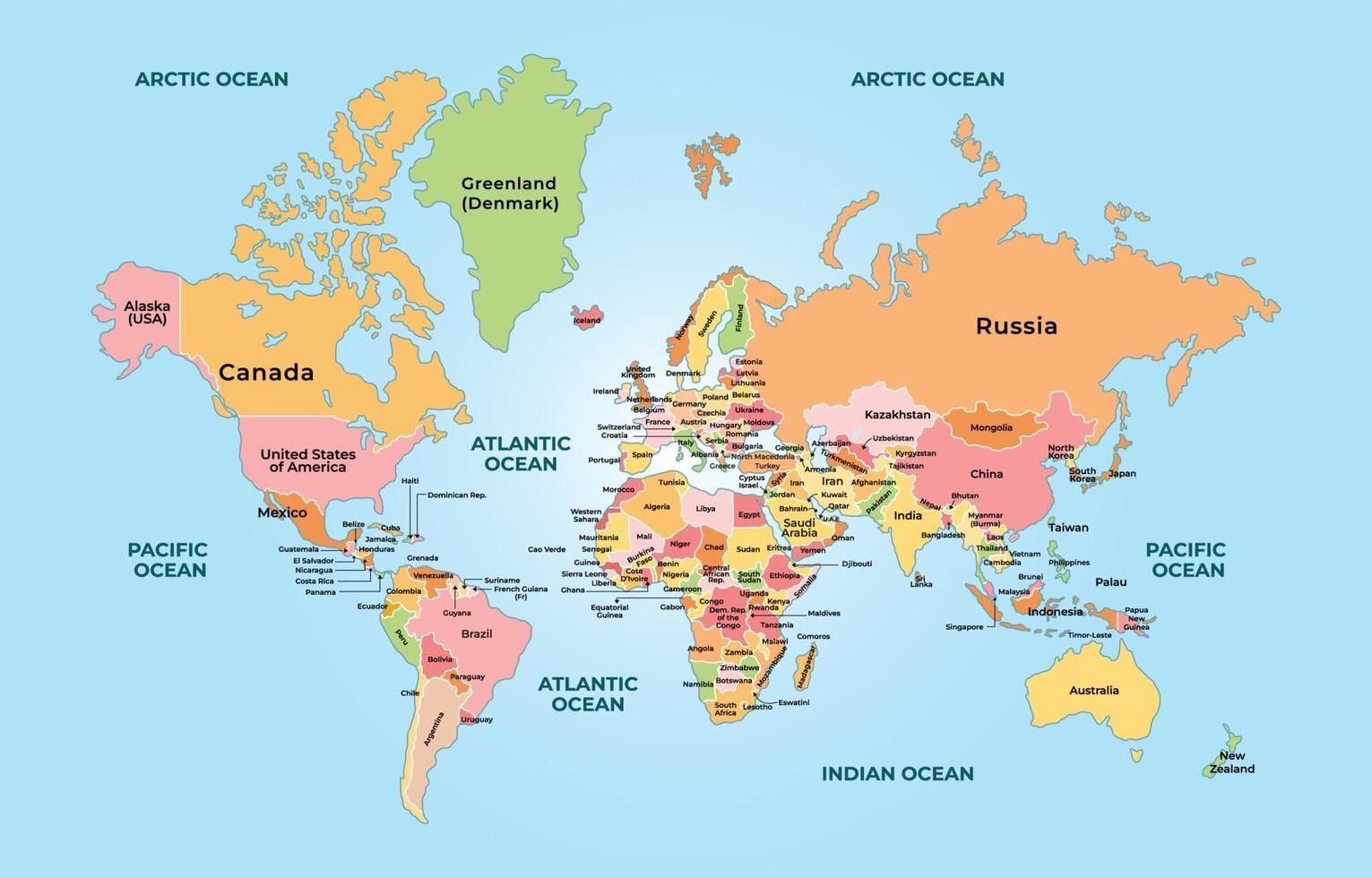 Weltkarte mit Ländernamen vektor