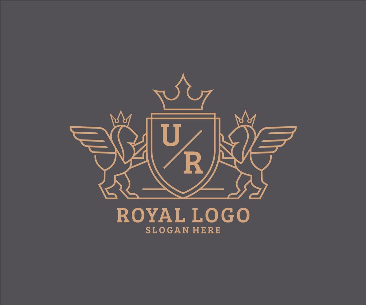 första ur brev lejon kunglig lyx heraldisk, vapen logotyp mall i vektor konst för restaurang, kungligheter, boutique, Kafé, hotell, heraldisk, Smycken, mode och Övrig vektor illustration.