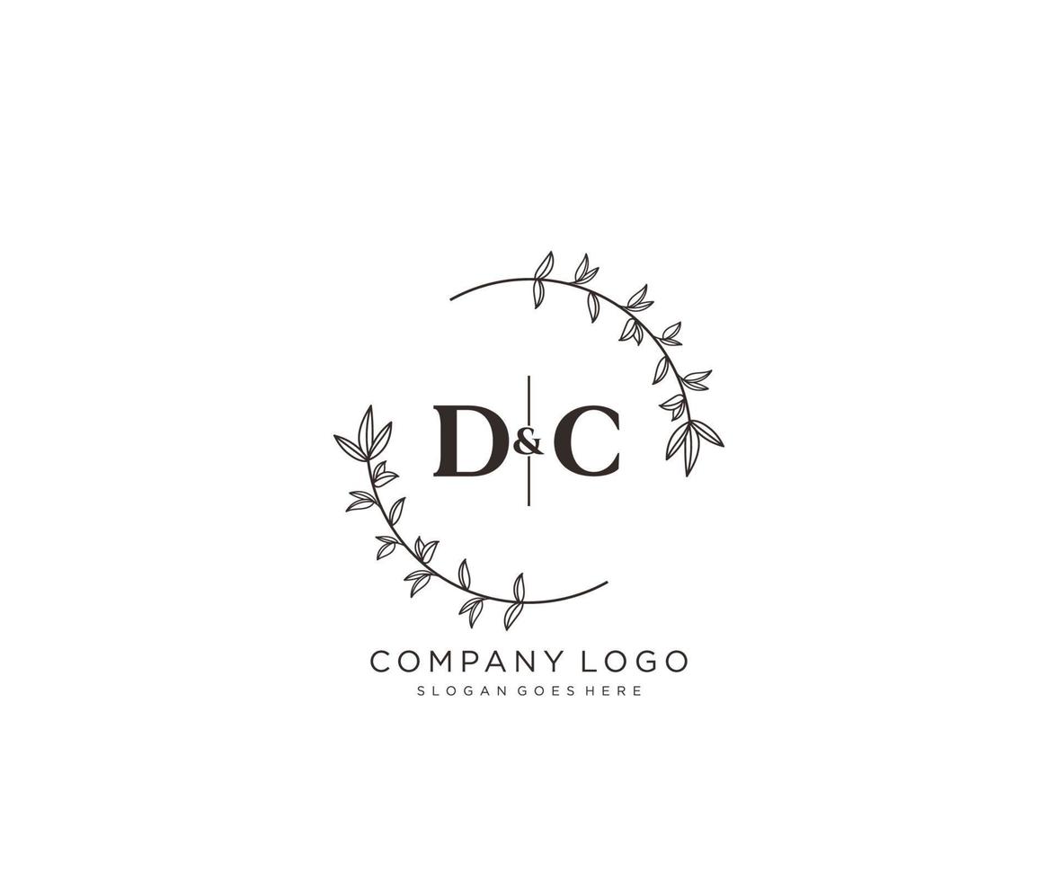 första dc brev skön blommig feminin redigerbar förhandsgjord monoline logotyp lämplig för spa salong hud hår skönhet boutique och kosmetisk företag. vektor