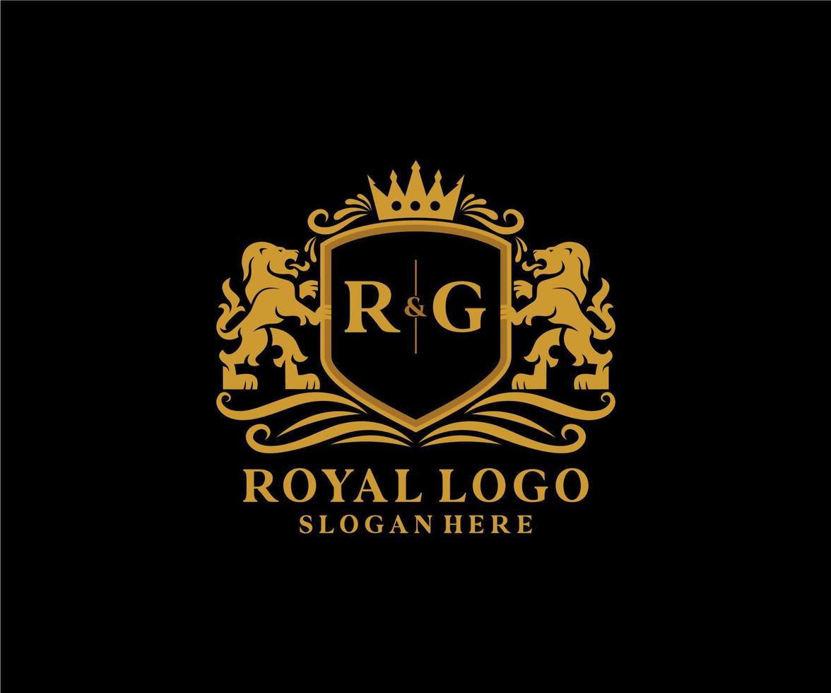 första rg brev lejon kunglig lyx logotyp mall i vektor konst för restaurang, kungligheter, boutique, Kafé, hotell, heraldisk, Smycken, mode och Övrig vektor illustration.