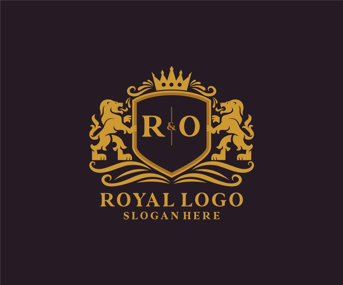 första ro brev lejon kunglig lyx logotyp mall i vektor konst för restaurang, kungligheter, boutique, Kafé, hotell, heraldisk, Smycken, mode och Övrig vektor illustration.