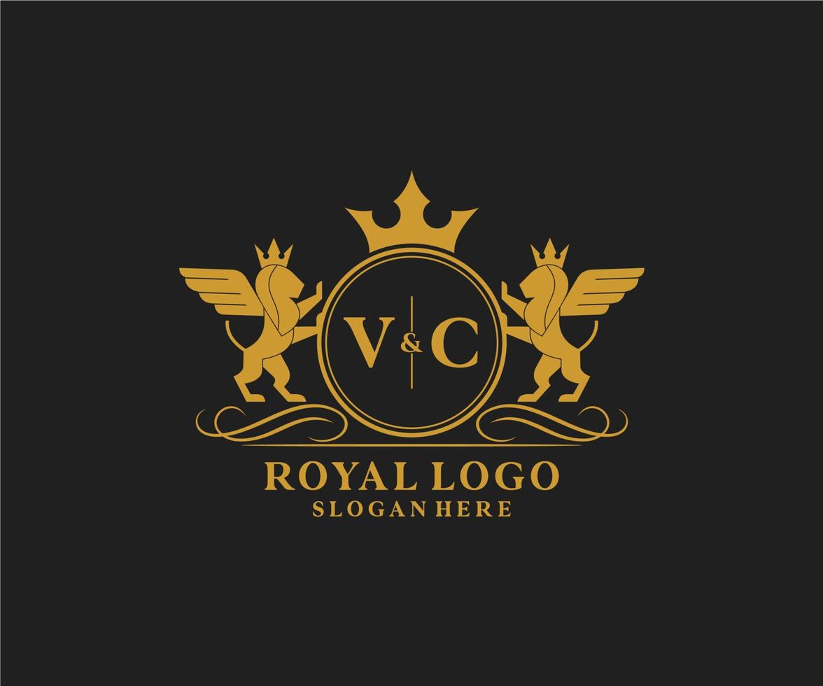 Initiale vc Brief Löwe königlich Luxus heraldisch, Wappen Logo Vorlage im Vektor Kunst zum Restaurant, Königtum, Boutique, Cafe, Hotel, heraldisch, Schmuck, Mode und andere Vektor Illustration.